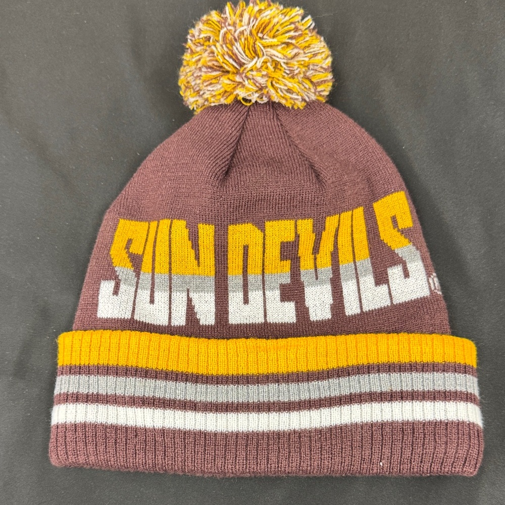Captivating Sun Devils Pom-Pom Beanie - Brown and Yellow one size fits most new